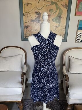 Michael Kors Navy Floral Cross-Halter Mini Dress